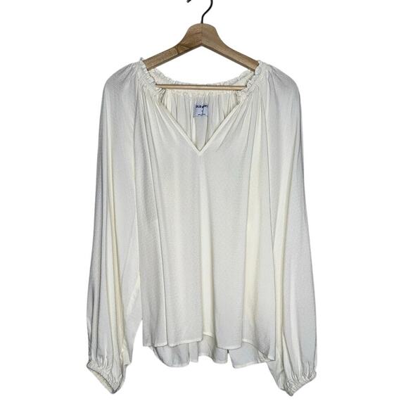 Old Navy NWT Textured Long Sleeve Ruffle Spit Neck Blouse Off-White/Cream XL - Picture 1 of 7